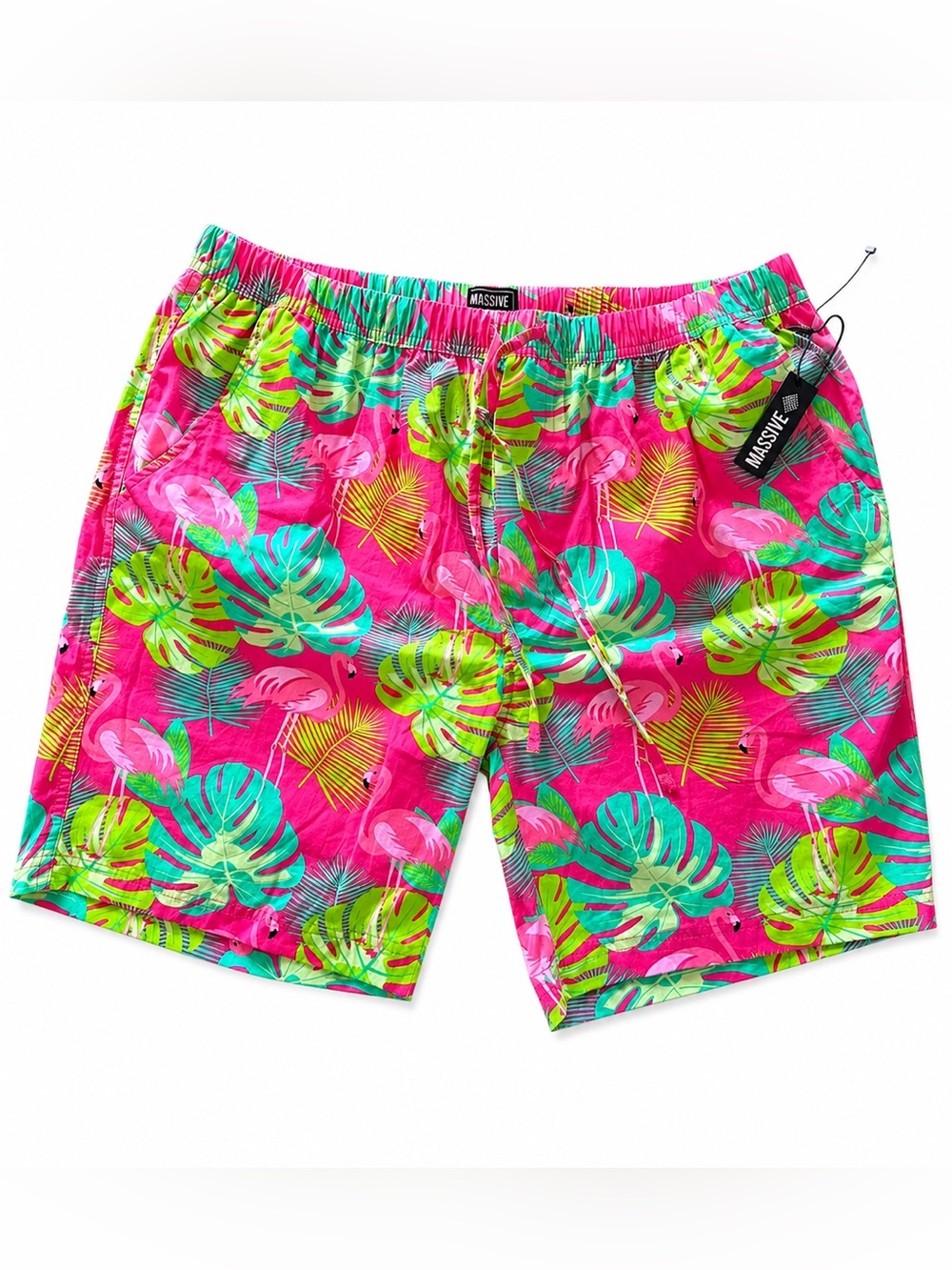 MASSIVE Tropical Flamingo Swim Shorts - Hot Pink & Neon Green XL